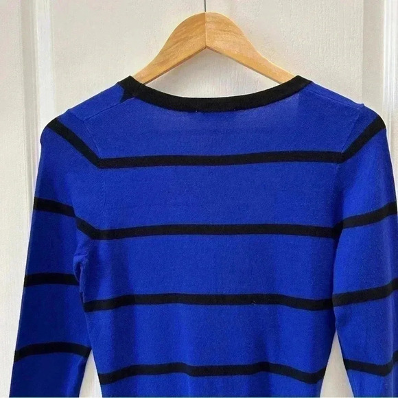 Ricki’s Wrap Front Sweater Deep V Neckline Thin Knit Blue Black Stripes  XS - Picture 7 of 15